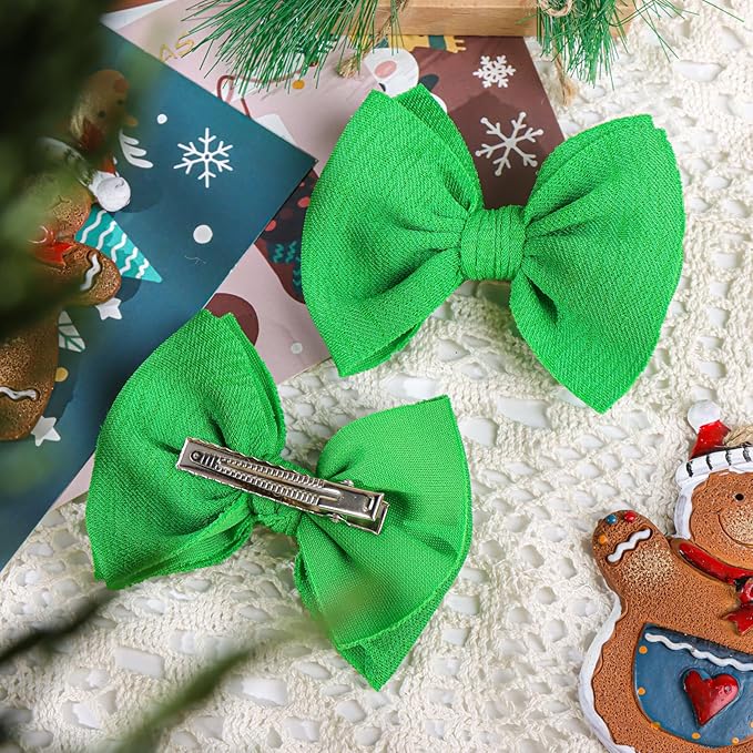 Baby Girls Christmas Hair Bows Clips Handmade Bow Hair Clips Christmas Hair Accessories Alligator Clip for Babies Infant Toddlers Little Kids 6 PCS Red White Green