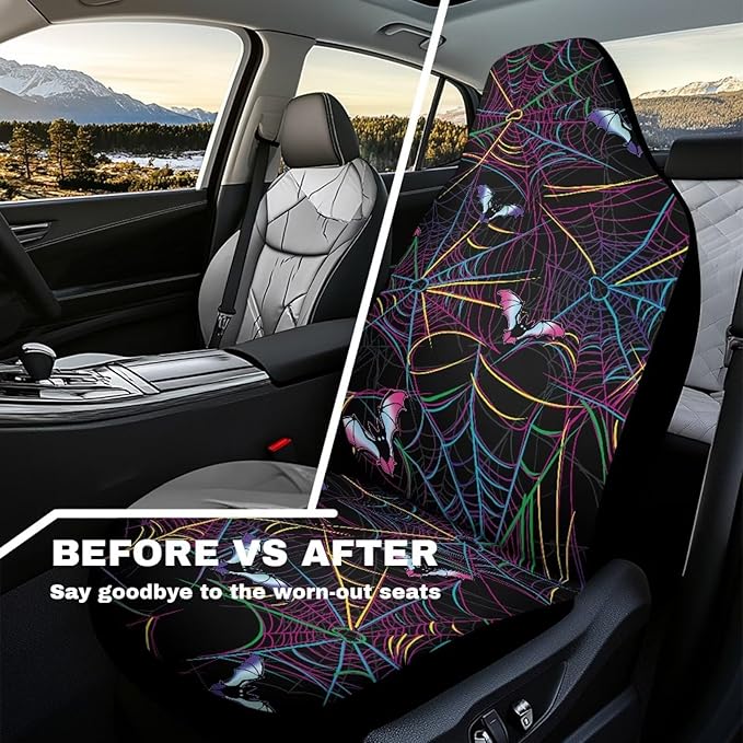 Halloween Spider Web Automobile Seat Cover, Universal Seat Covers for Front Seat Waterproof Elastic Polyester Car Seat Protector Covers Suitable for Cars, SUV and Trucks