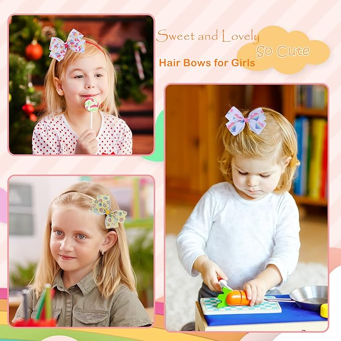 5" Hair Bows for Girls Colorful Little Girl Hair Bows Rainbow Heart Grosgrain Alligator Clip Bow for Toddler Girls Children Kids 12 Pcs