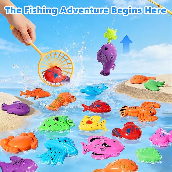 Magnetic Fishing Game Toys with Inflatable Pool for Toddlers 1-3 3-5, Kids Bathtub Pool Water Table Toys, Birthday for 2 3 4 5 6 Year Old Boys Girls