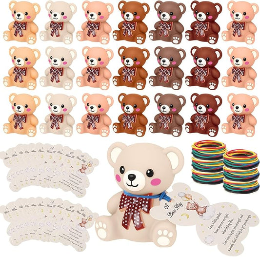HyDren 72 Pcs Rubber Bear Party Favors Includes Squeak Floating Bath Toys Bulk Cards with Elastic Bands Small Rubber Ducks(Bear Shape)