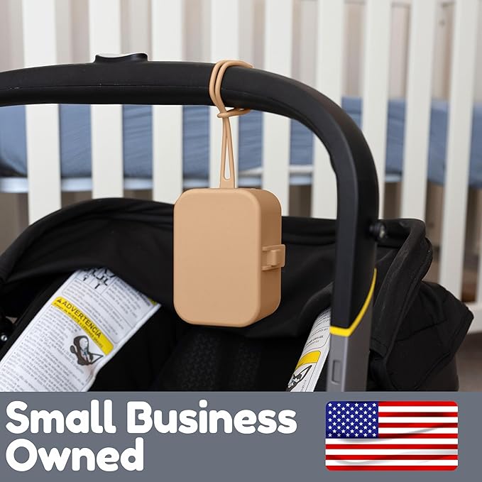 Baby's Aid Silicone Pacifier Case, No Open Slot with Patented Closure, Dishwasher Safe, Attaches to Diaper Bag or Stroller, Holds 2 Pacifiers, (Brown)