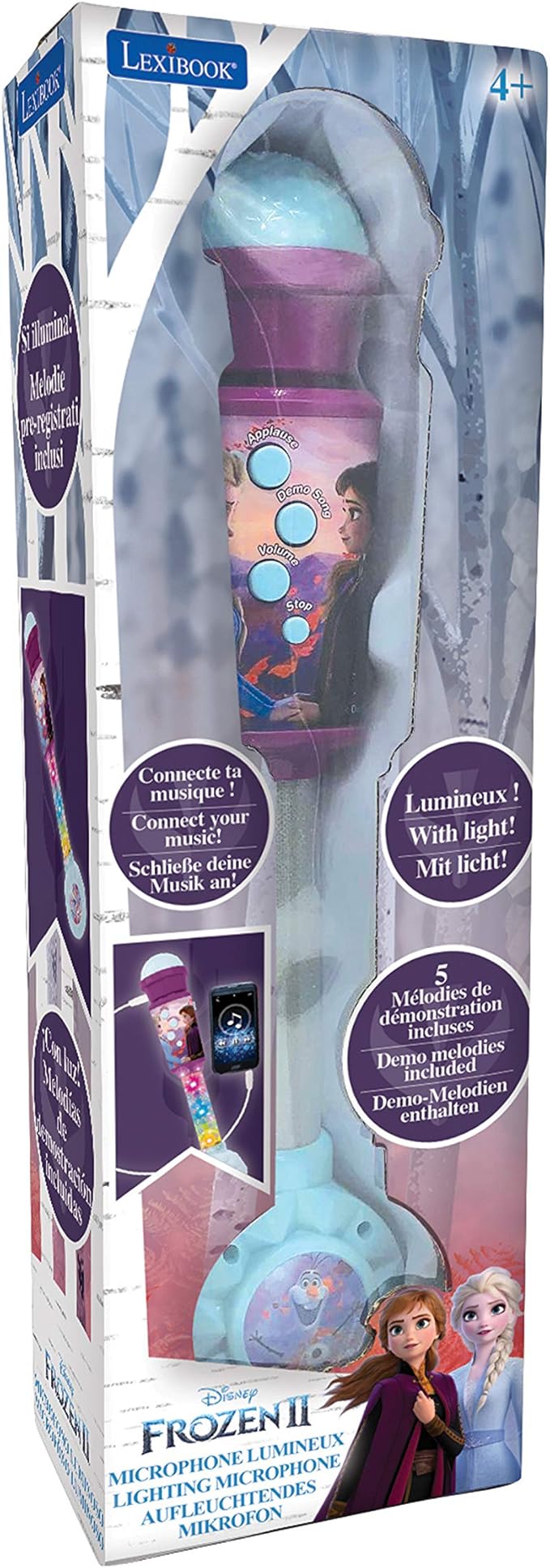 LEXIBOOK MIC90FZ Frozen Microphone for Children, Musical Toy Game, Built-in Speaker, Light Effects, Aux-in Cable Plug, Purple/Blue
