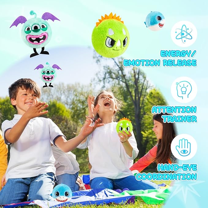 ZOOJOY 6 Pcs Plush Bouncy Balls for Kids, 3-Inch Soft Sensory Toys with Unicorn, Easter Bunny, Monster, Dinosaur & Shark, High Bounce Foam Easter Basket Stuffers Balls Gift for Boys & Girls 6 M+