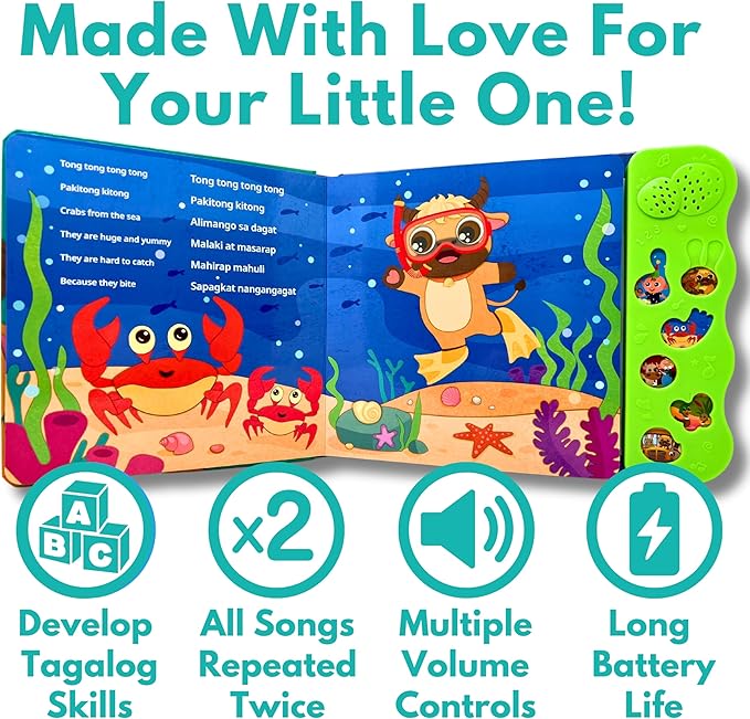 Vol. 3 — Interactive Sound Board Book for Toddlers 1-3, Bilingual English & Filipino Songs & Nursery Rhymes, Talking Musical Book, Musical Toy Gift for Babies & Kids