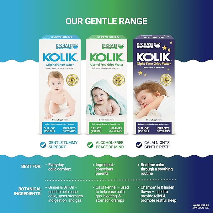 Dr. Chase Kolik Nighttime Gripe Water for Babies, Night Time Gripe Water for Infant Colic and Gas Relief, Safe and Soothing Colic Baby Relief - 5 Fl Oz