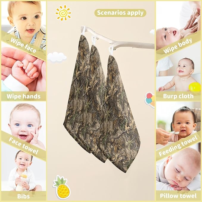 Newborn Face Towel Leaf Forest Soft Cotton Baby Washcloths 11.8 x 11.8 Inch Infants Girls Boys Muslin Burp Cloths 5 Pack