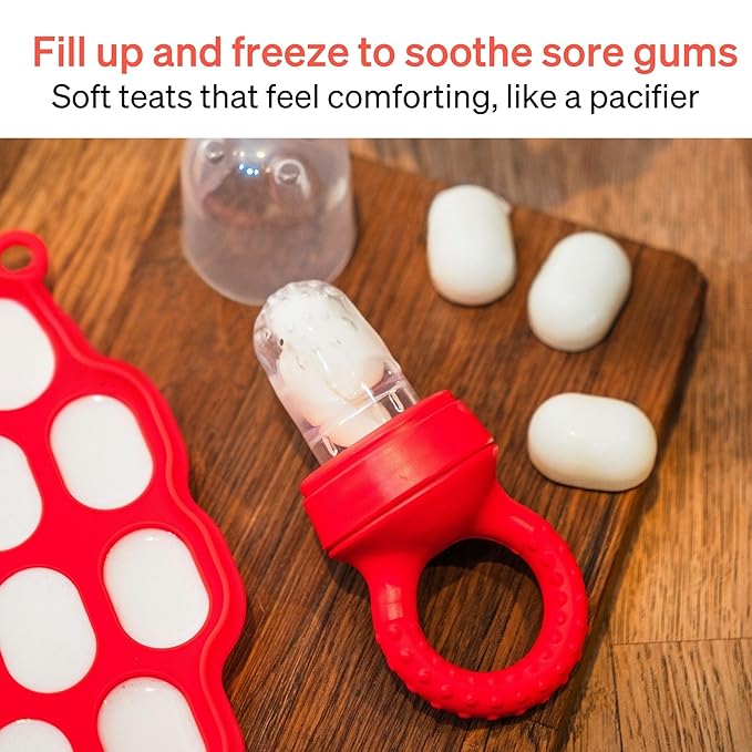 Baby Fruit Feeder by Lovenoobs™, Frozen Teething Toys for Babies, 2 Pack, Fruit Pacifier with 6 Teats, BPA/BPS Free, Mesh Teether, Food-Grade Silicone, Baby Feeding Essentials