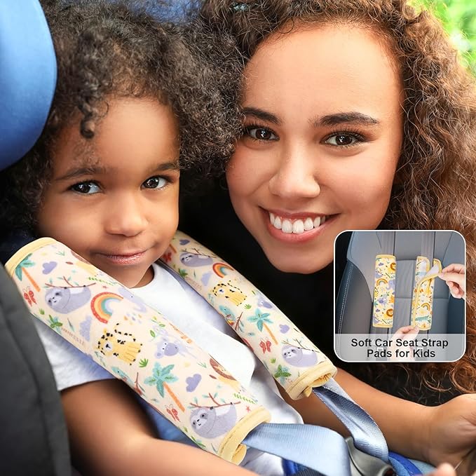Seat Belt Covers for Kids, Double-Sided Use Shoulder Pads for Kids, Comfort Neck Strap Covers, Cute Car Seatbelt Cushion Covers for Boys Girls(2 Pack)