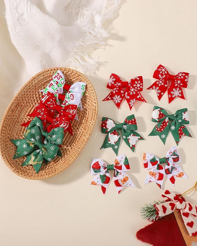 Jollybows 20pcs Christmas hair bows Baby Hair Clips Girls Bows Mini Alligator Clip Toddler Pigtail Bow Fine Hair Clip Christmas hair accessories-Green, Red, White