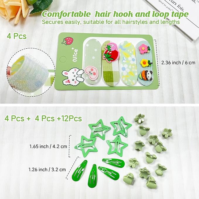 400 Pcs Baby Girls Hair Accessories Set,Baby Girls Hair Ties,Flower Bows Rubber Bands,Hair-friendly Hair Clip,Soft Elastic Hair Bands,Claw Clip(Green)