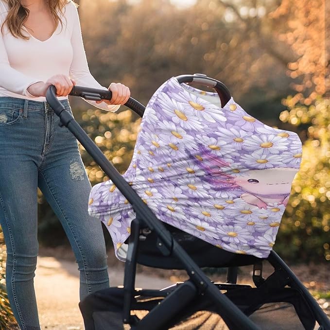 GIFTPUZZ Axolotl Nursing Cover for Newborns Breastfeeding Cover Scarf, Baby Car Seat Covers, Infant Stroller Cover, Carseat Canopy for Girls and Boys Full Coverage
