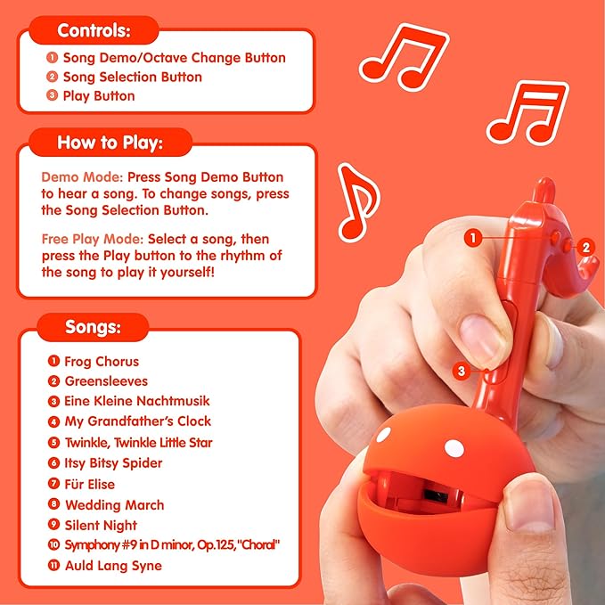 Otamatone Melody Series Japanese Electronic [Mini Size] Musical Toy [11 Pre-Programmed Songs] Portable Synthesizer from Japan by Maywa Denki [English Instruction], Red