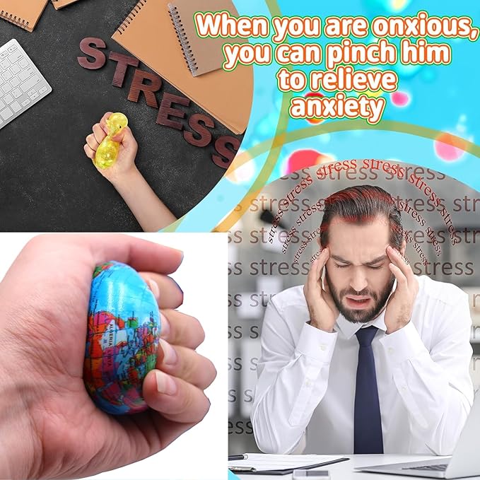 12 Pcs Stress Relief Toys Stress Balls for Adult Stress Relief Squeeze Fun Fidget Toys Animal Balls Cute for Birthday Party Office Christmas Stocking Stuffer Gift ADHD Autism Anxiety(Earth)