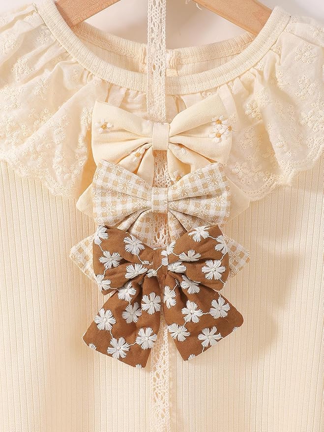 12PCS Baby Girls Hair Clips Fable Hair Bows Cotton Linen Bows for Girls Hair Accessories for Baby Toddlers Kids Neutral Color