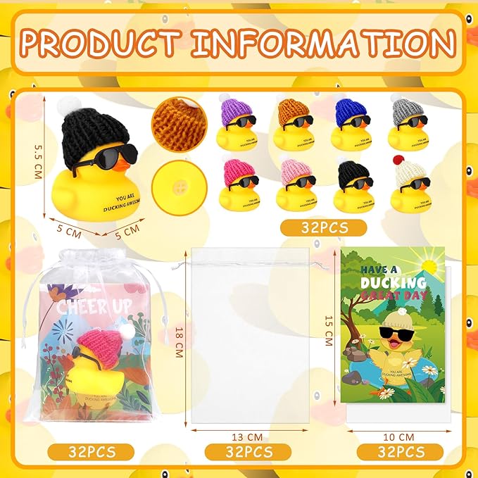 Wettarn 32 Sets Employee Appreciation Gift Bulk Mini Thank You Motivational Gifts You Are Awesome Bath Toys Cheer up with Glasses, Hats, Card and Organza Bag for Staff Team Coworker