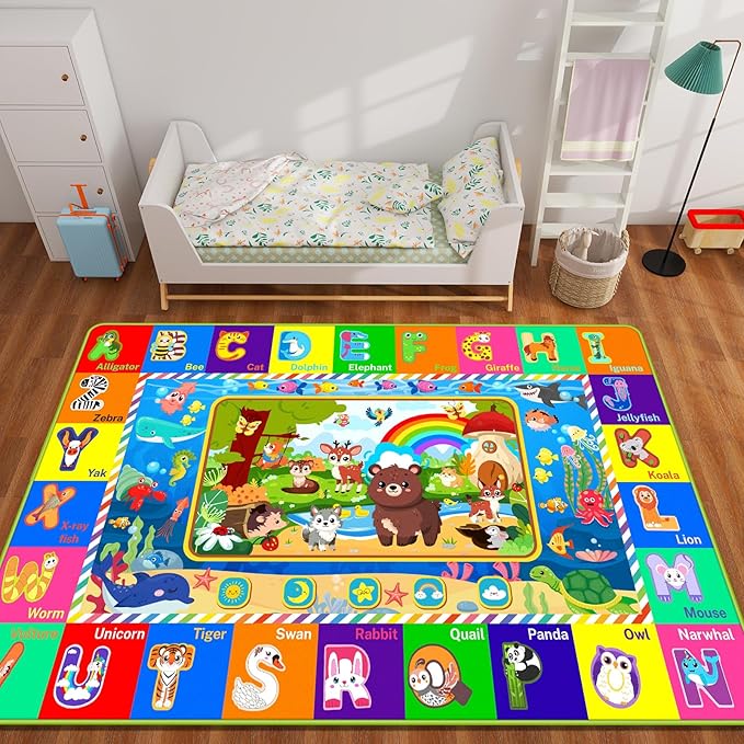 Baby Play Mat for Floor, ABC Kids Rugs for Playroom, Forest Animals Kids Play Mat for Bedroom Classroom, Educational Rug for Baby Toddler Kid (Green, 78.7X59 INCH)