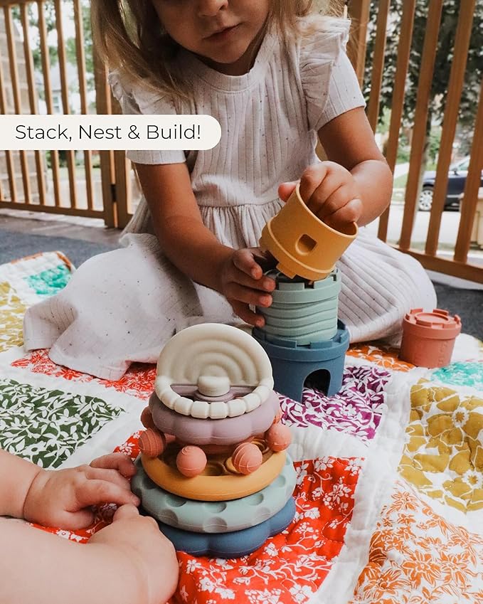 Hippypotamus Stacking Cups - Silicone Baby Stacking Toys - Montessori Soft Nesting Cups for Babies - Castle