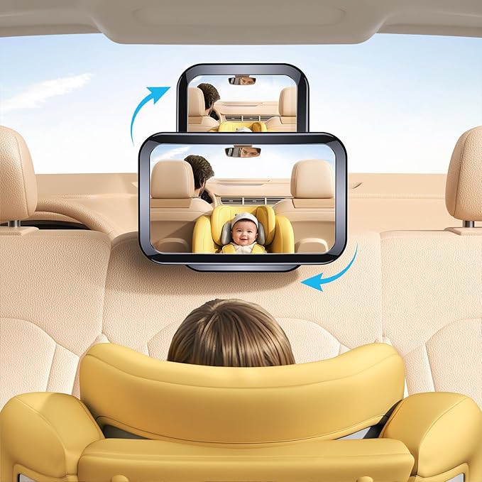 Baby Car Mirror, Safety Car Seat Mirror for Rear Facing Infant, Clear Wide View, Shatterproof, 360° Rotation, Crash Tested and Certified for Safety