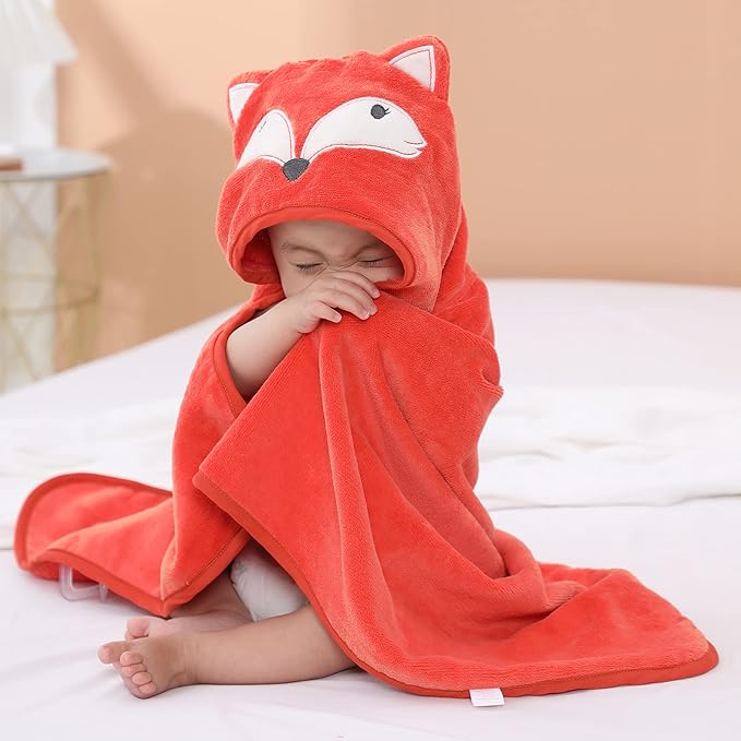 TBEZY Baby Hooded Towel with Unique Animal Design Ultra Soft Thick Cotton Bath Towel for Newborn (Fox)
