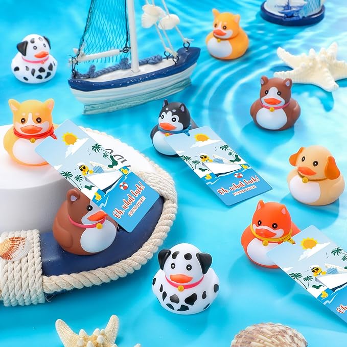 72 Pcs Dog Rubber Ducks Kits Include 24 Dog Cruise Ducks with 24 Cruising Duck Tags 24 Rubber Bands for Pool Bath Shower Party Favors Birthday Gifts Easter Basket Stuffers