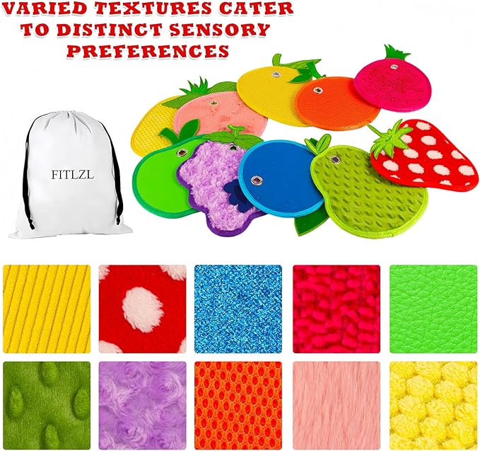 Sensory Mats, Fruit Shaped, Assorted Textured Sensory Tiles for Kids and Autistic Children, Sensory Toys for Tactile Play and Multi Sensory Exploration, Sensory Wall and Floor Panels, 10 Piece.