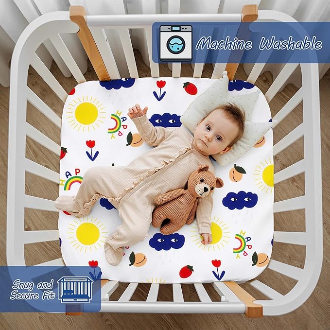 Cloele Square Playard/Playpen Baby Fitted Sheets Perfect for 36 X 36 Portable Playard Mattresses - Square Pack and Play Crib Sheets - Ultra Soft Microfiber Rainbow Fitted Playpen Sheet for Girls
