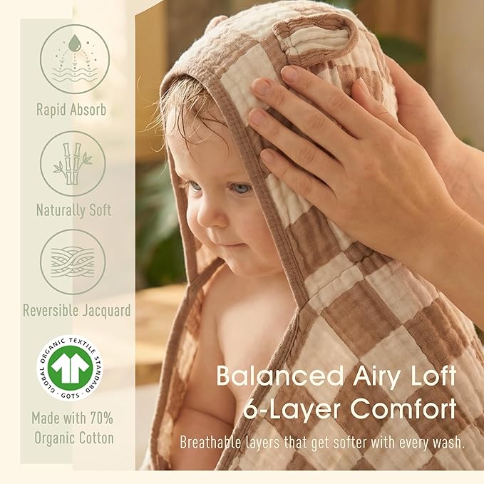 Ultra-Soft Muslin Toddler Hooded Towel - 55 x 28 Inches, Ideal for Bath & Beach, Suitable for Both Boys & Girls from Newborns to Toddlers