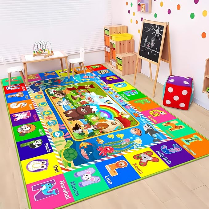 Baby Play Mat for Floor, ABC Kids Rugs for Playroom, Forest Animals Kids Play Mat for Bedroom Classroom, Educational Rug for Baby Toddler Kid (Green, 78.7X59 INCH)