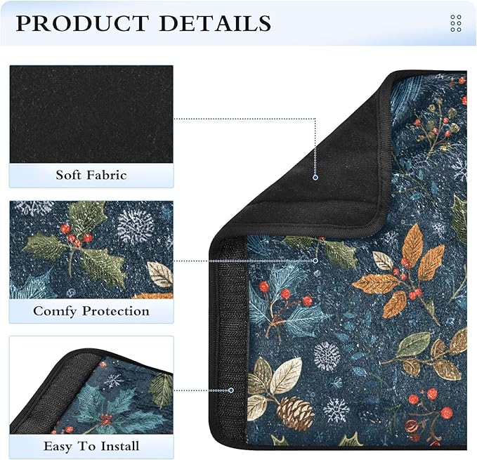 2 Pack Seatbelt Covers Seat Belt Cover Pad for Adults Boys Girls Car Seat Strap Covers Pads Cushion Universal Shoulder Strap Pad Protector for Backpack Camera Bag 10x7.7Inch Vintage Blue Holly Leaves