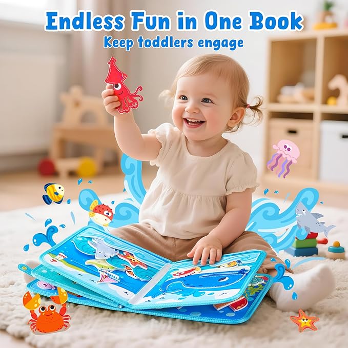 JoyCat Ocean Busy Book for Toddlers 1-3 - Travel Toy Activity Book for 1 2 3 Year Old Boys Girls, Educational Travel Toy with Sea Animals & Life Skills, Easter Basket Stuffers Kid, Autism Sensory Toys