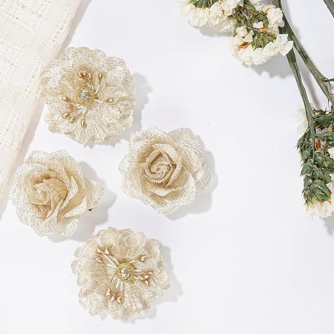 Baby Girls Floral Hair Bows Clips, 4Pcs Glitter Gold Flower Hair Barrettes Alligator Clips, Hair Accessories for Toddlers Kids Teens