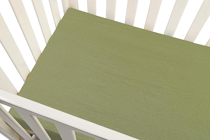Onacosht Muslin Crib Sheets for Boys Girls, Soft Breathable 100% Cotton Baby Fitted Sheet 52" x 28" for Standard Toddler Crib Mattress, 2 Pack, Leaf and Yellowish Green