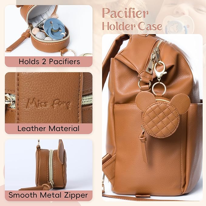 Miss Fong Pacifier Case with Clip & Cover, Holder Pod with Clasp, Holds 2 Pacifiers or Nipple Shield (Diamond Brown)