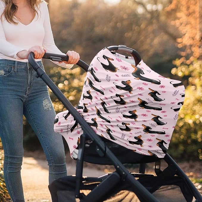 AFPANQZ Dachshund Floral Design Nursing Covers for Newborns Baby Car Seat Covers for Baby Girls, All Season Baby Carseat Canopy Cover Ups Breastfeeding Scarves Breathable Baby Shower s
