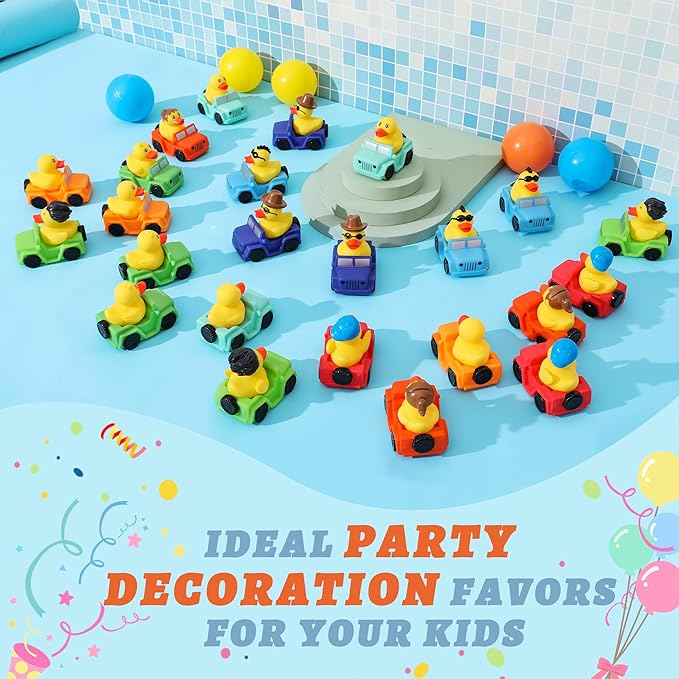 XY-WQ 32 Pack Rubber Duck for Jeeps Ducking - 3" Bulk Floater Duck for Kids - The Shape of a Vehicle - Baby Bath Toy Assortment - Party Favors, Birthdays, Bath Time, and More (8 Varieties)