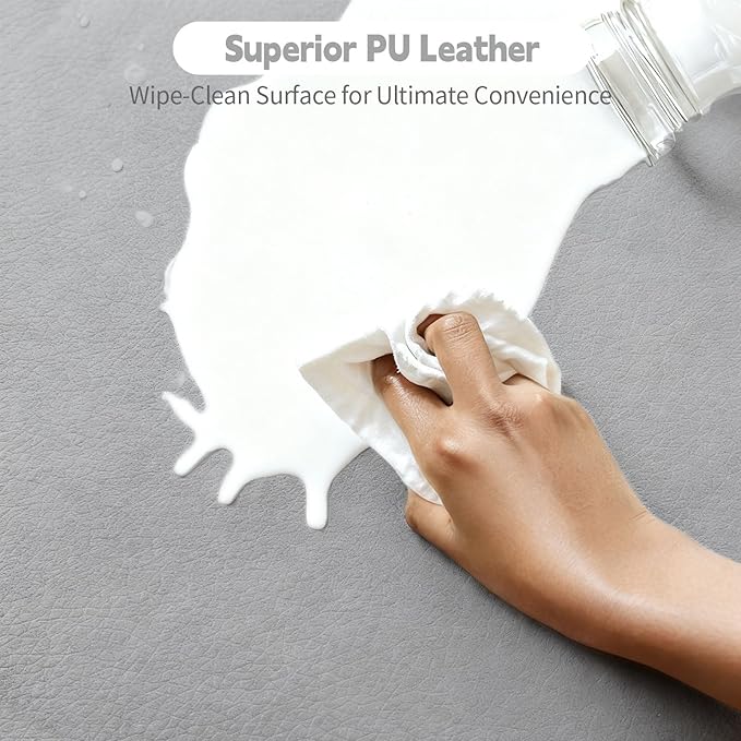 PU Leather Baby Play Mat for Floor, 74"×50" Playpen Mat, 1.3" Thick Elasti-Foam, Non-Slip Crawling Mat for Tummy Time, Waterproof & Wipe-Clean Playmat for Toddler,Infant, Kids (Grey）