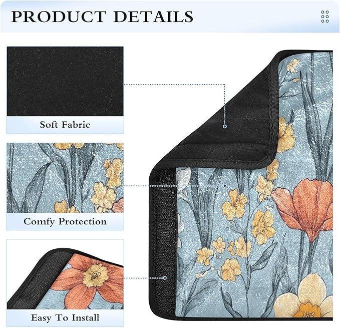 Car Seat Belt Covers Set of 2 Soft Unique Baby Seat Shoulder Strap Cover for Adults Child Kids M Autumn Flowers Flower Daffodil Gladiolus Blue