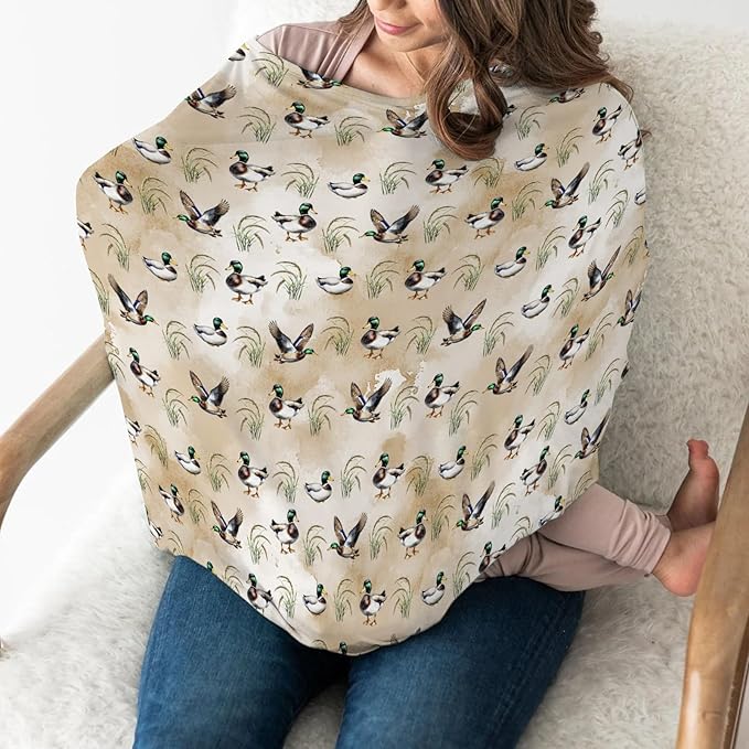 Vintage Mallard Duck Baby Car Seat Covers Green Ducks Lake Stretchy 5-in-1 Cover Adjustable Infant Carseat Cover Canopy Hunting Ducks Breathable Nursing Cover-Up