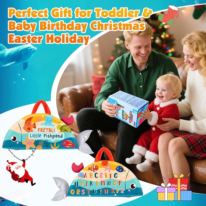FREYBLI Montessori Toys for 1 Year Old - Cloth Toddler Fishing Game with Stacking Cups, Fishing Toy for One Year Old Boy Girl First Birthday Gifts, Sorting Learning Baby Toy 1-3 Easter Basket Stuffers