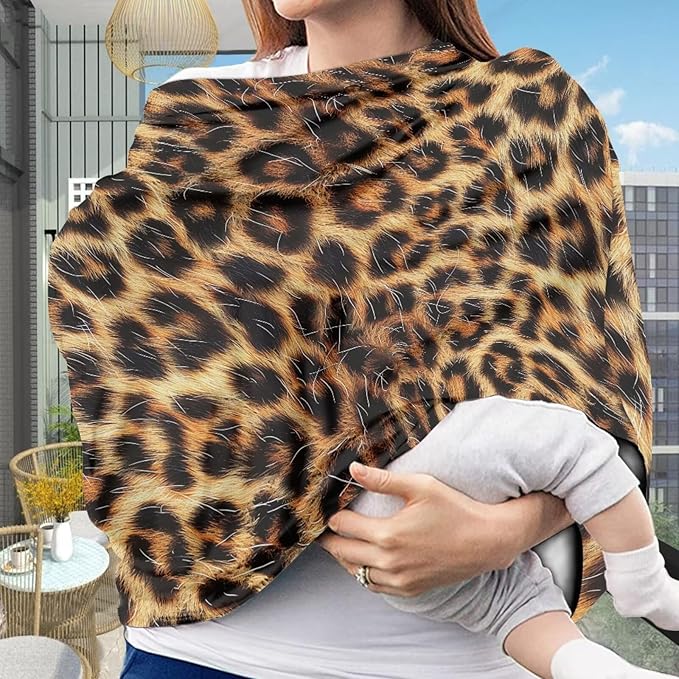 Forchrinse Wild Leopard Print Car Seat Canopy for Babies Girls Infant Carrier Cover Breathable Nursing Breastfeeding Cover Stroller Cover Easy Install