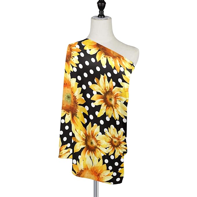 Sunflower Floral Polka Dot Baby Car Seat Covers, Nursing Cover Breastfeeding Scarf Soft Breathable Stretchy Coverage, Infant Stroller Cover for Boys Girls