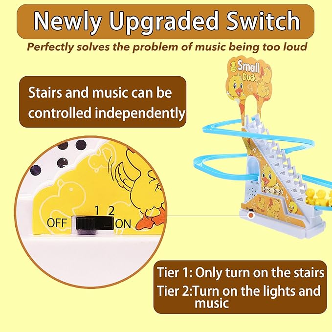 Small Ducks Climbing Toys,Electric Duck Climbing Stairs Tracks Slide Toy Set,Duck Roller Coaster Toy with Flashing Lights & Music On/Off Button