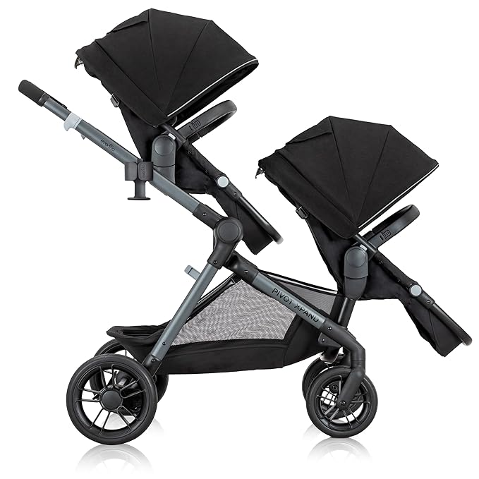 Evenflo Pivot Xpand Modular Travel System with LiteMax Infant Car Seat with Anti-Rebound Bar (Ayrshire Black) & Pivot Xpand Second Seat (Ayrshire Black)