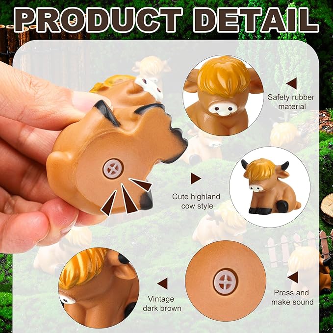 50 Pcs Highland Cow Rubber Duck Squeak and Floating Highland Cow Bath Toys for Spring Summer Shower Birthday Party
