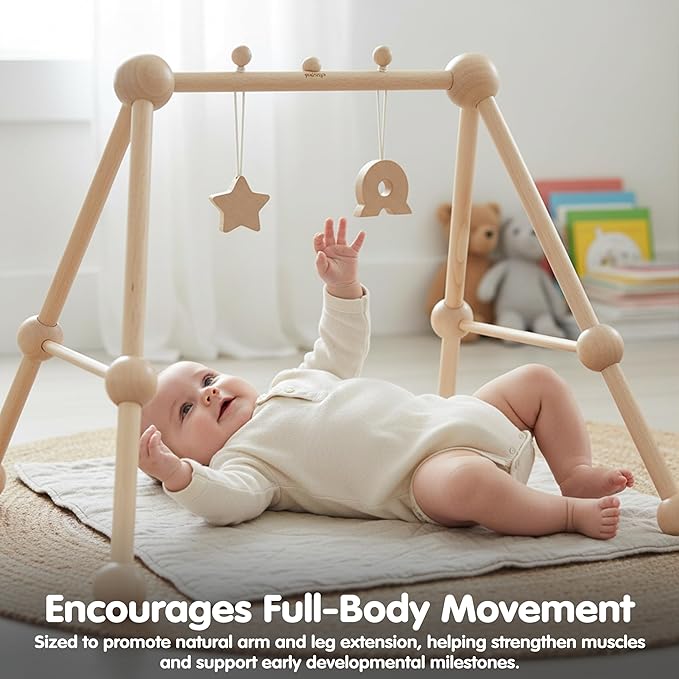 PlanToys® Wooden Baby Gym | Montessori Baby Activity Center | Eco-Friendly Infant Play Gym with Sturdy A-Frame Design | Non-Toxic Baby Play for Tummy Time & Sensory Development
