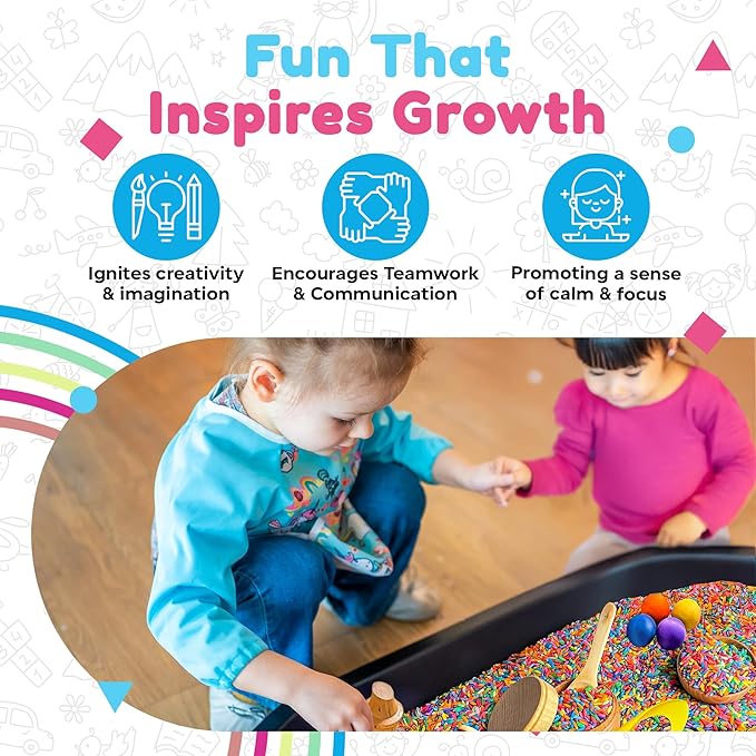 Rainbow Rice and Sensory Bin Tools (10 Pieces), Wooden Sensory Bin Tools and Scoops with Chemical-Free and Food-Safe Rice, Table Tools for Fine Motor Skills