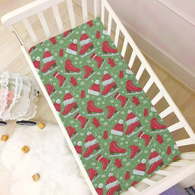 Baby Crib Sheet Winter Hats Mittens Scarves Crib Mattress for Boys and Girls Playard Sheet Soft Breathable Fitted Baby Mattress Cover 52x28in
