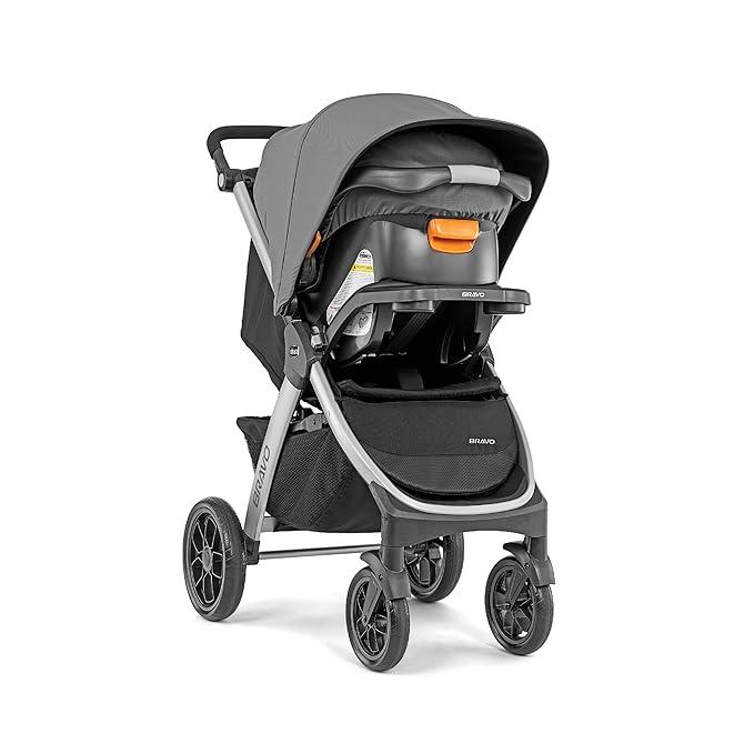 Chicco Bravo 3-in-1 Trio Travel System, Bravo Quick-Fold Stroller with KeyFit 30 Infant Car Seat and Base, Camden/Black