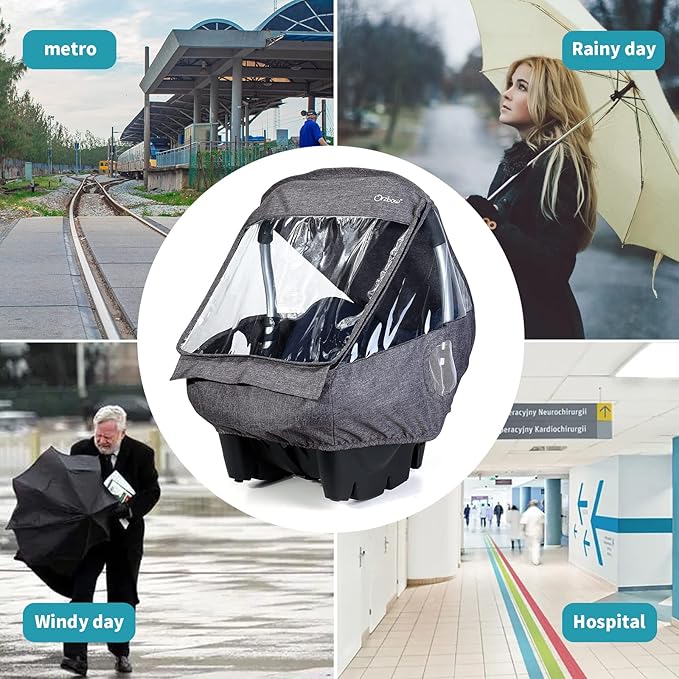 Car Seat Rain Cover, Compatible with Doona Infant Car Seat Stroller, Universal Rain Cover with Window for Waterproof, and Windproof, Breathable Baby Travel Weather Shield Stroller Accessories, Black